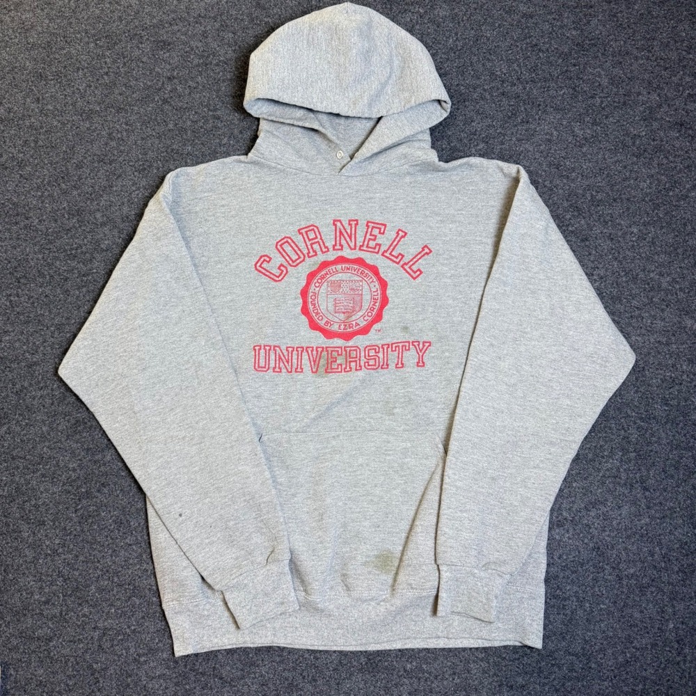 Vintage Jerzees Cornell University Hoodie Mens L Gray Collegiate Super Sweats